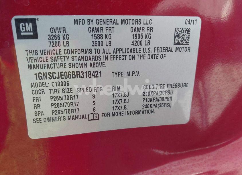 Photo 9 of 2011 Chevrolet Suburban 1500 LT1 (VIN 1GNSCJE06BR318421)