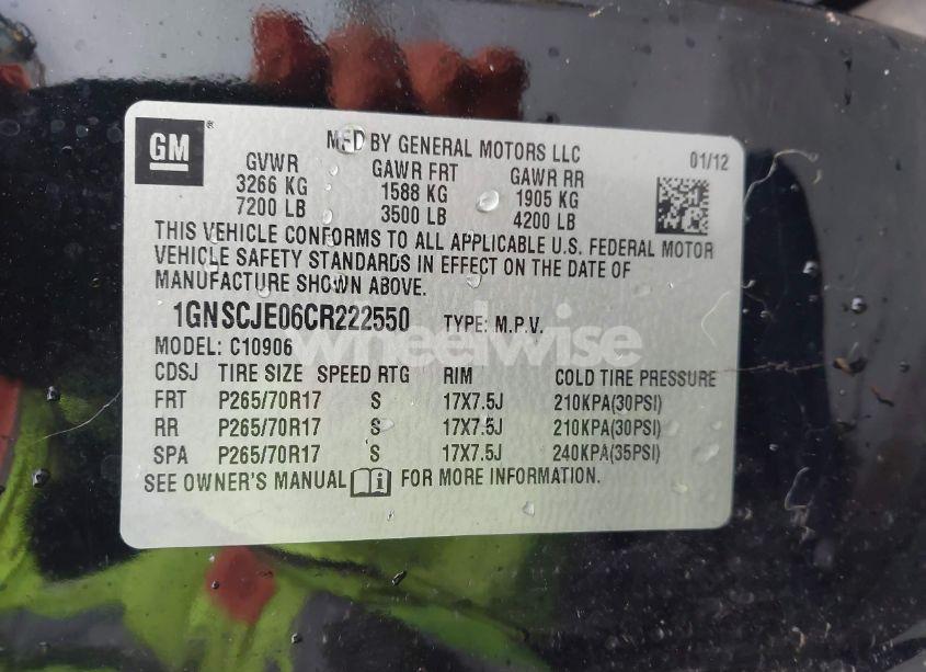 Photo 9 of 2012 Chevrolet Suburban 1500 LT (VIN 1GNSCJE06CR222550)