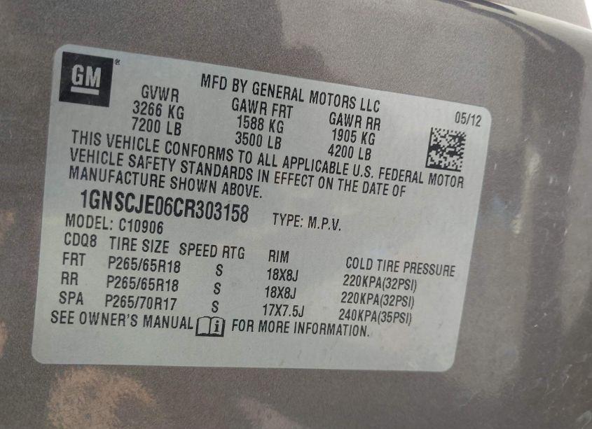 Photo 9 of 2012 Chevrolet Suburban 1500 LT (VIN 1GNSCJE06CR303158)