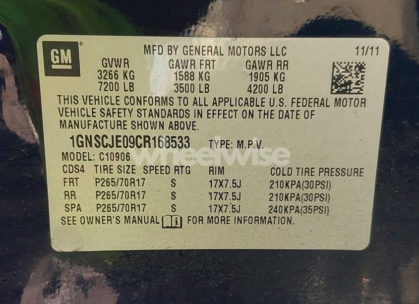 Photo 9 of 2012 Chevrolet Suburban 1500 LT (VIN 1GNSCJE09CR168533)