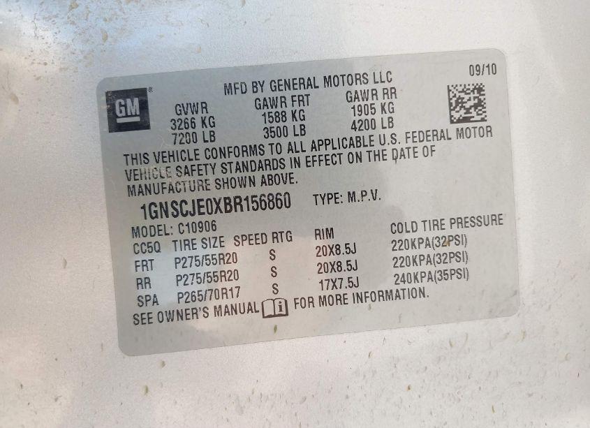 Photo 9 of 2011 Chevrolet Suburban 1500 LT1 (VIN 1GNSCJE0XBR156860)