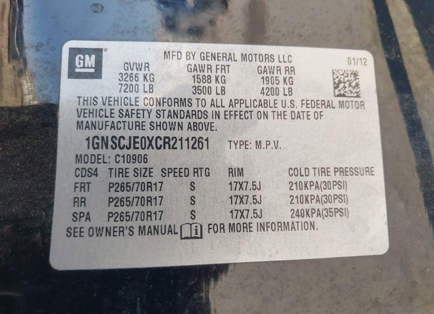 Photo 9 of 2012 Chevrolet Suburban 1500 LT (VIN 1GNSCJE0XCR211261)