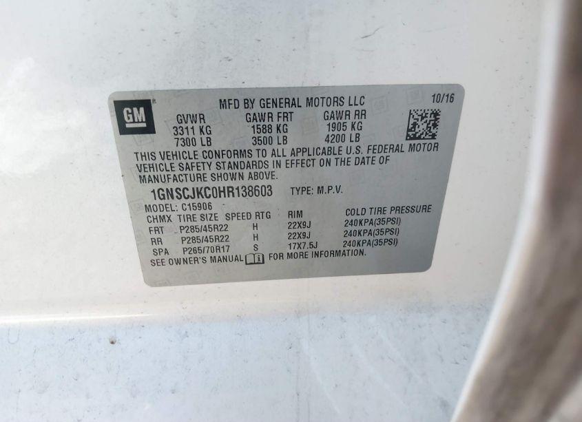 Photo 9 of 2017 Chevrolet Suburban PREMIER (VIN 1GNSCJKC0HR138603)