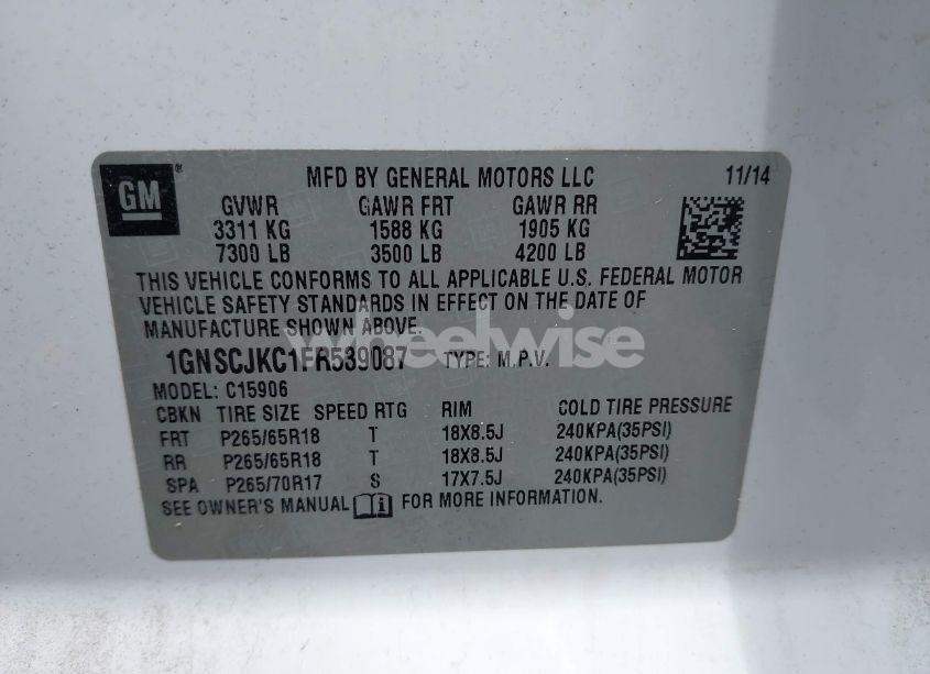 Photo 9 of 2015 Chevrolet Suburban 1500 LT (VIN 1GNSCJKC1FR539087)