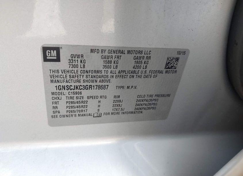 Photo 9 of 2016 Chevrolet Suburban LTZ (VIN 1GNSCJKC3GR178687)