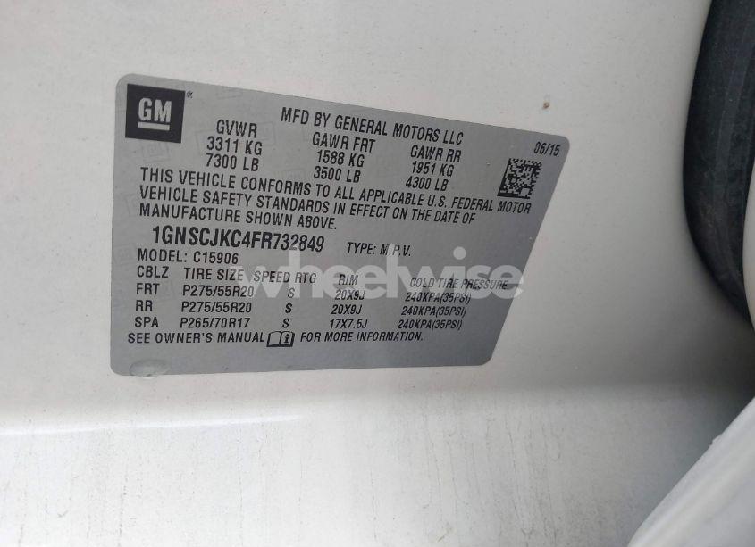 Photo 9 of 2015 Chevrolet Suburban 1500 LT (VIN 1GNSCJKC4FR732849)