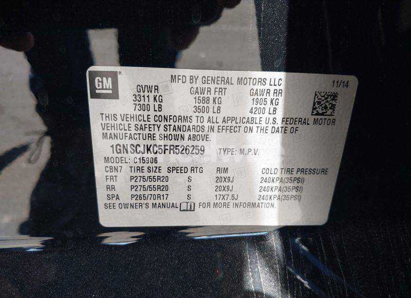 Photo 9 of 2015 Chevrolet Suburban 1500 LT (VIN 1GNSCJKC5FR526259)