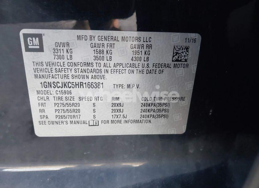 Photo 9 of 2017 Chevrolet Suburban PREMIER (VIN 1GNSCJKC5HR166381)