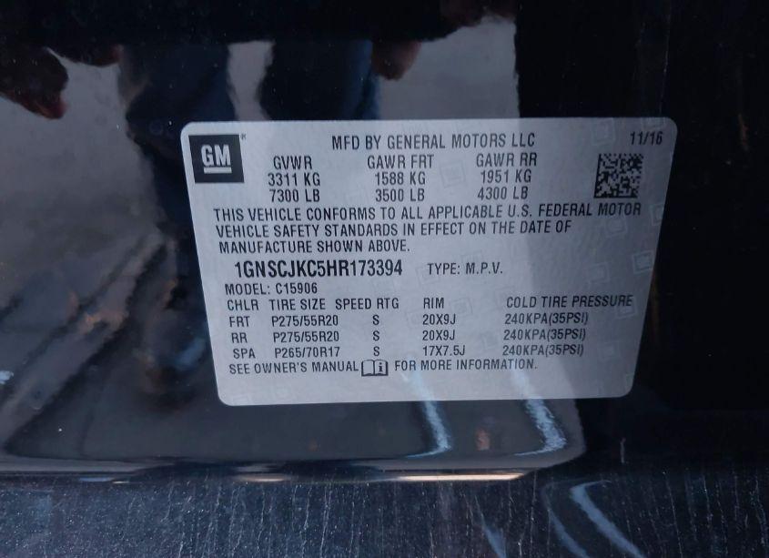 Photo 9 of 2017 Chevrolet Suburban PREMIER (VIN 1GNSCJKC5HR173394)