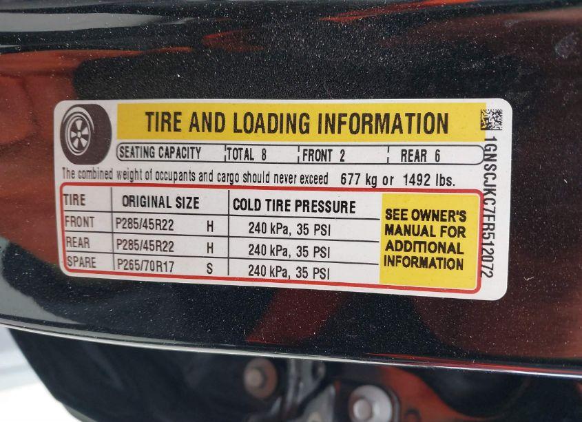 Photo 9 of 2015 Chevrolet Suburban 1500 LT (VIN 1GNSCJKC7FR512072)