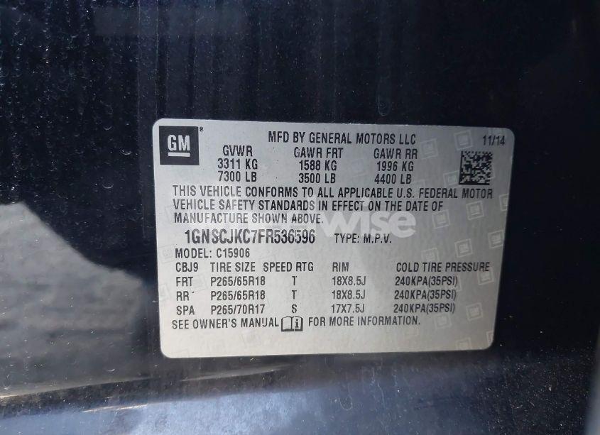 Photo 9 of 2015 Chevrolet Suburban 1500 LT (VIN 1GNSCJKC7FR536596)