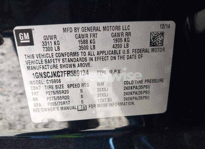 Photo 9 of 2015 Chevrolet Suburban 1500 LT (VIN 1GNSCJKC7FR559134)