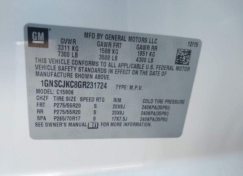 Photo 9 of 2016 Chevrolet Suburban LTZ (VIN 1GNSCJKC8GR231724)