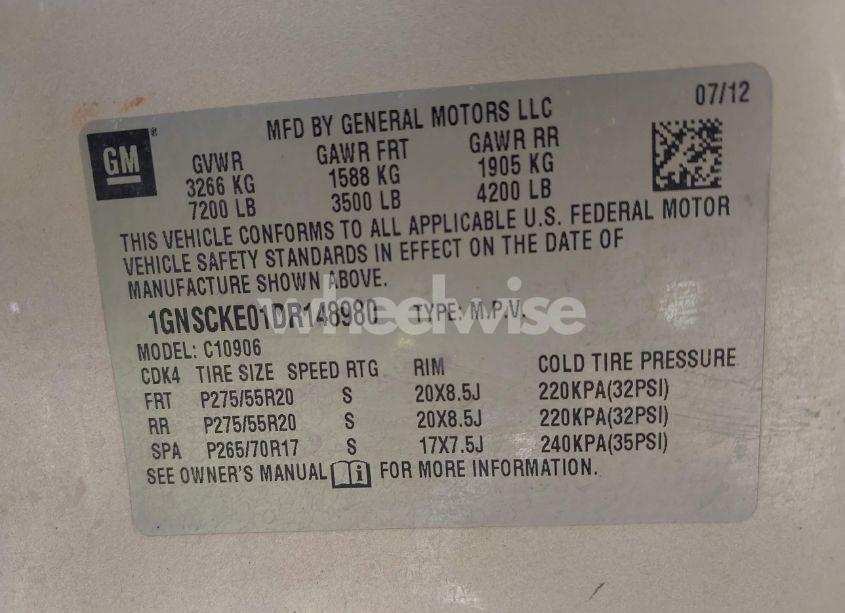 Photo 9 of 2013 Chevrolet Suburban 1500 LTZ (VIN 1GNSCKE01DR148980)