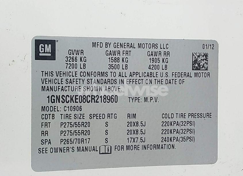 Photo 9 of 2012 Chevrolet Suburban 1500 LTZ (VIN 1GNSCKE08CR218960)