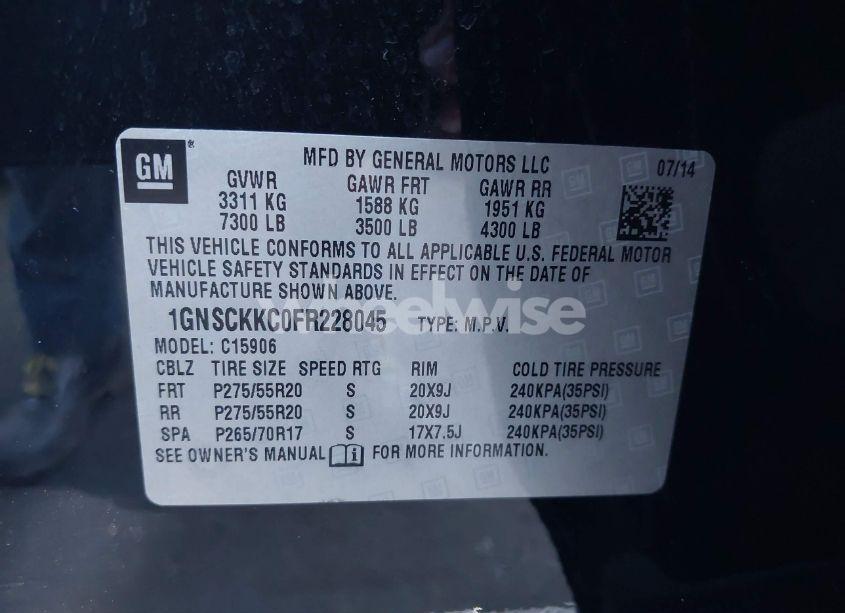 Photo 9 of 2015 Chevrolet Suburban 1500 LTZ (VIN 1GNSCKKC0FR228045)