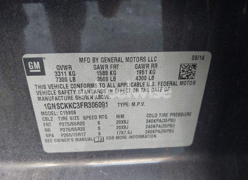 Photo 9 of 2015 Chevrolet Suburban 1500 LTZ (VIN 1GNSCKKC3FR306091)