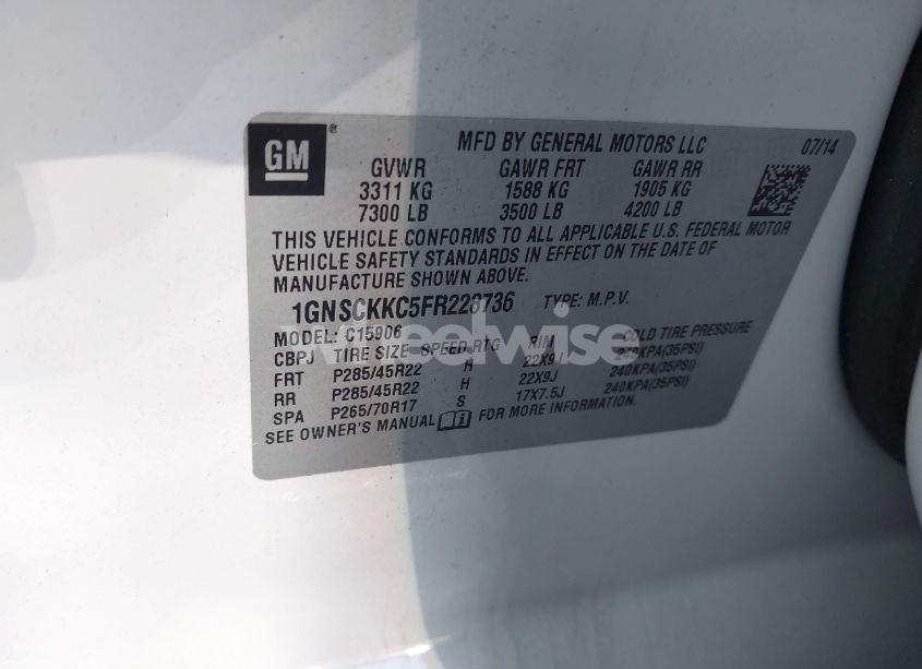 Photo 9 of 2015 Chevrolet Suburban 1500 LTZ (VIN 1GNSCKKC5FR228736)