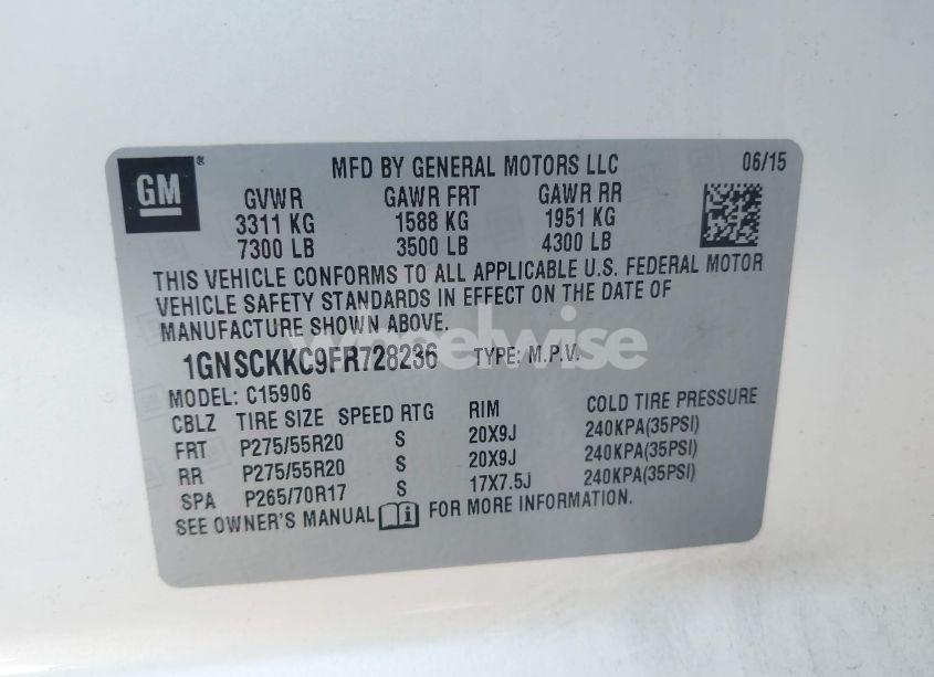 Photo 9 of 2015 Chevrolet Suburban 1500 LTZ (VIN 1GNSCKKC9FR728236)