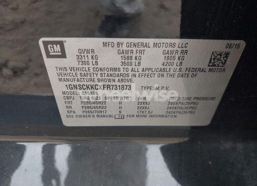 Photo 9 of 2015 Chevrolet Suburban 1500 LTZ (VIN 1GNSCKKCXFR731873)