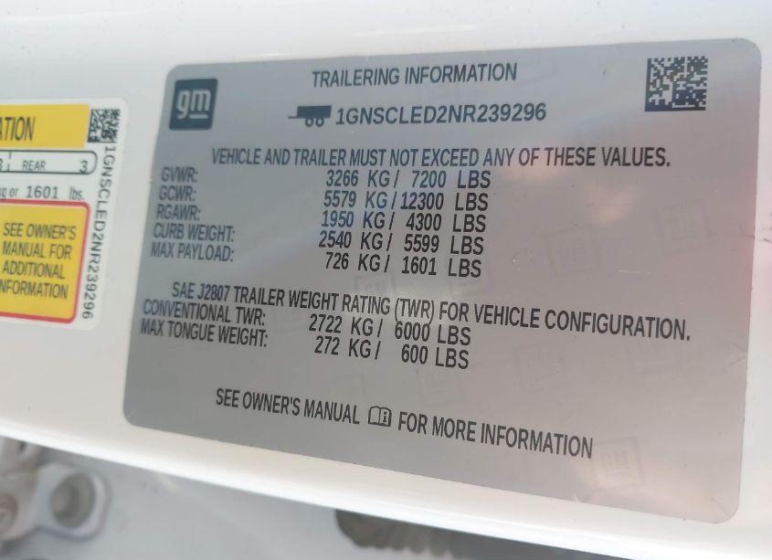 Photo 9 of 2022 Chevrolet Tahoe 2WD COMMERCIAL FLEET (VIN 1GNSCLED2NR239296)