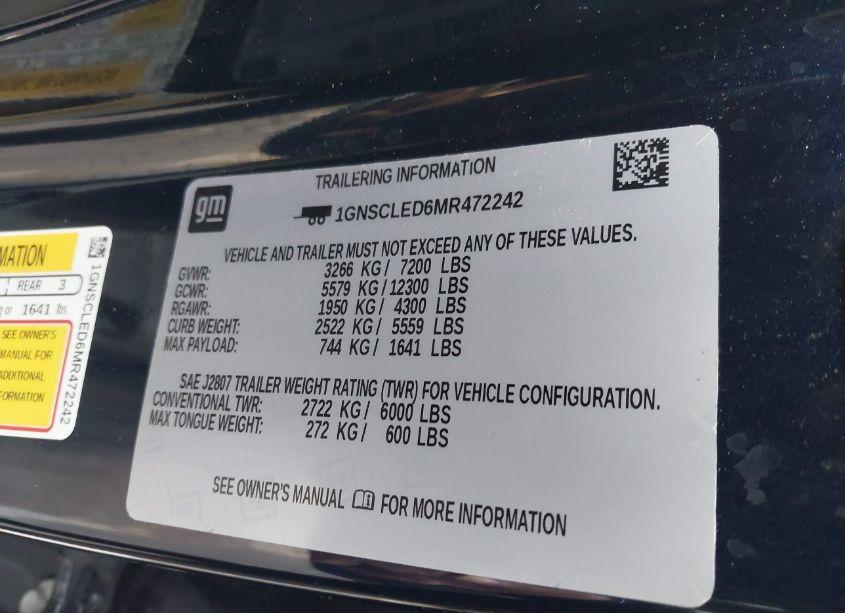 Photo 9 of 2021 Chevrolet Tahoe 2WD COMMERCIAL FLEET (VIN 1GNSCLED6MR472242)