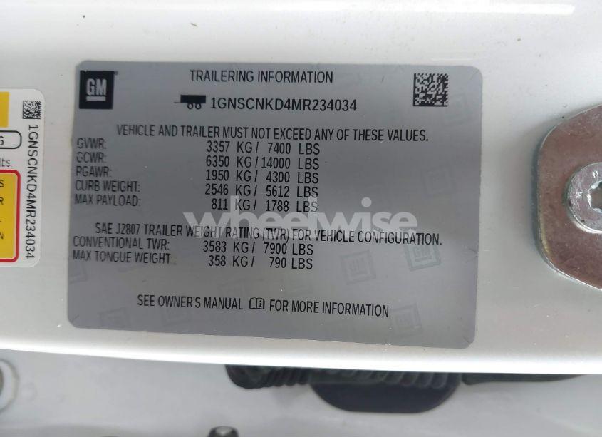 Photo 9 of 2021 Chevrolet Tahoe 2WD LT (VIN 1GNSCNKD4MR234034)