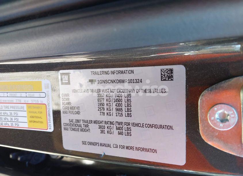 Photo 9 of 2021 Chevrolet Tahoe 2WD LT (VIN 1GNSCNKD6MR101324)