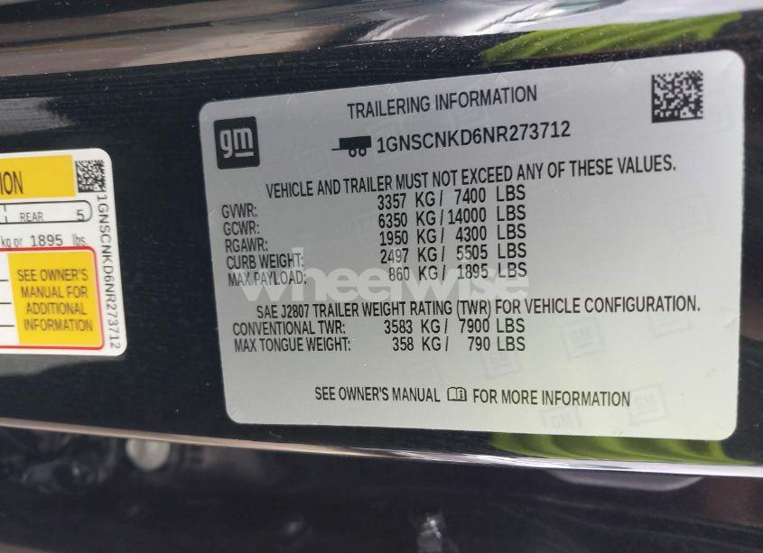 Photo 9 of 2022 Chevrolet Tahoe 2WD LT (VIN 1GNSCNKD6NR273712)