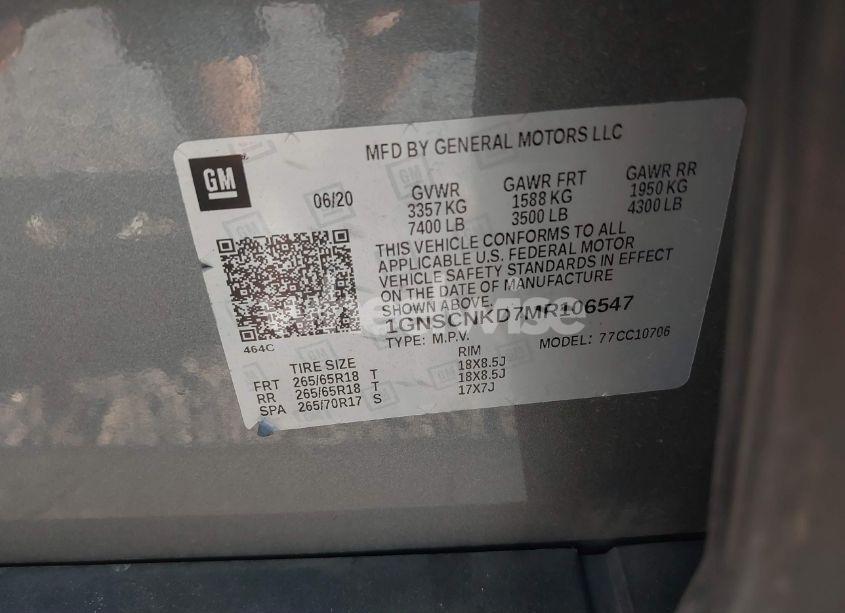 Photo 9 of 2021 Chevrolet Tahoe 2WD LT (VIN 1GNSCNKD7MR106547)