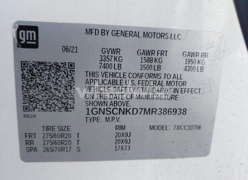 Photo 9 of 2021 Chevrolet Tahoe 2WD LT (VIN 1GNSCNKD7MR386938)