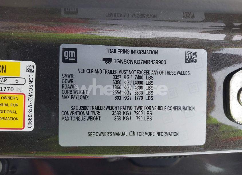 Photo 9 of 2021 Chevrolet Tahoe 2WD LT (VIN 1GNSCNKD7MR439900)