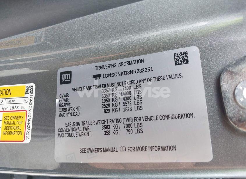 Photo 9 of 2022 Chevrolet Tahoe 2WD LT (VIN 1GNSCNKD8NR282251)