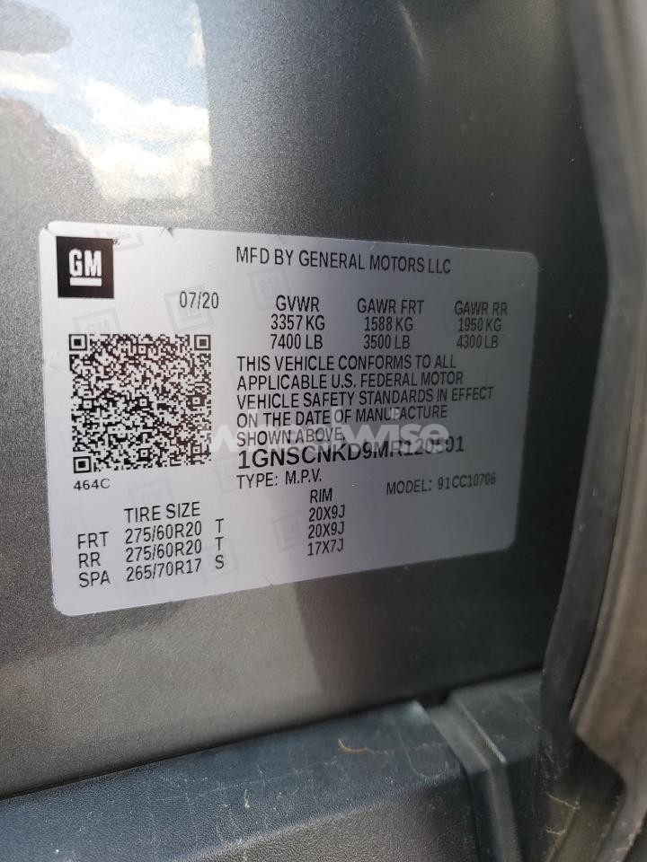 Photo 14 of 2021 CHEVROLET TAHOE C1500 LT (VIN 1GNSCNKD9MR120501)