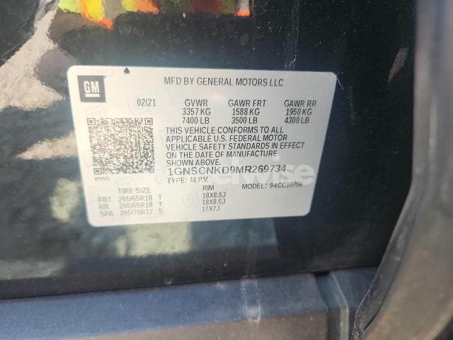 2021 CHEVROLET TAHOE C1500 LT (VIN 1GNSCNKD9MR269734) main photo