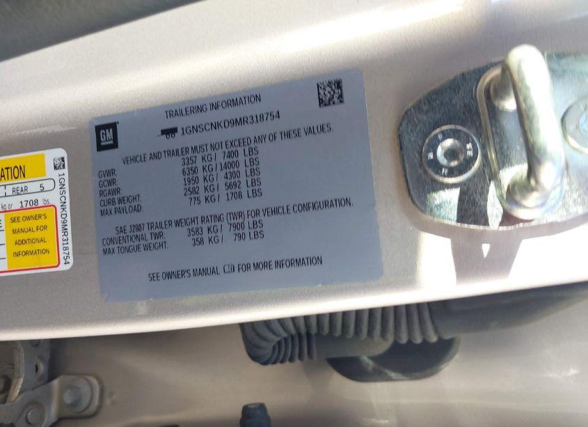 Photo 9 of 2021 Chevrolet Tahoe 2WD LT (VIN 1GNSCNKD9MR318754)