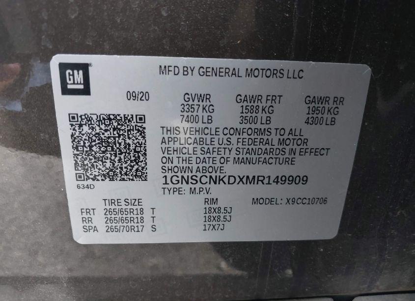 Photo 9 of 2021 Chevrolet Tahoe 2WD LT (VIN 1GNSCNKDXMR149909)