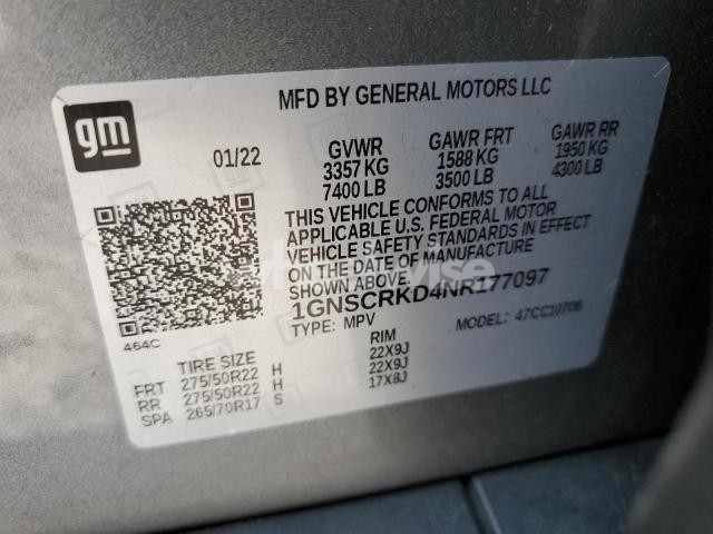 Photo 9 of 2022 CHEVROLET TAHOE C1500 RST (VIN 1GNSCRKD4NR177097)