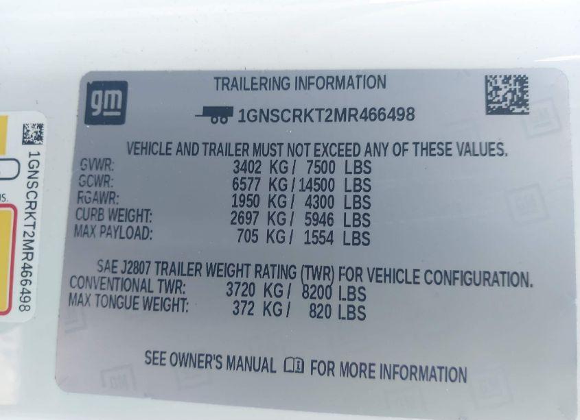 Photo 9 of 2021 Chevrolet Tahoe 2WD RST (VIN 1GNSCRKT2MR466498)