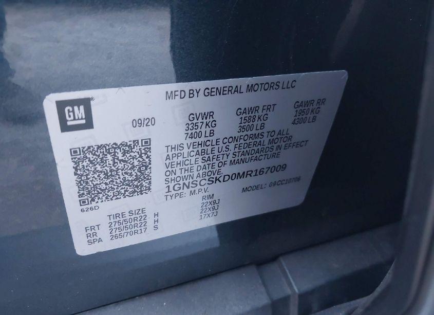 Photo 9 of 2021 Chevrolet Tahoe 2WD PREMIER (VIN 1GNSCSKD0MR167009)