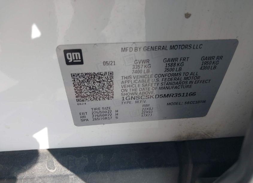 Photo 9 of 2021 Chevrolet Tahoe 2WD PREMIER (VIN 1GNSCSKD5MR351166)