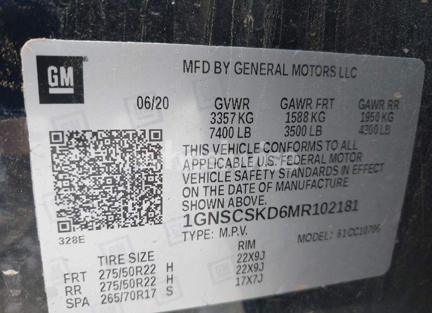 Photo 9 of 2021 Chevrolet Tahoe 2WD PREMIER (VIN 1GNSCSKD6MR102181)