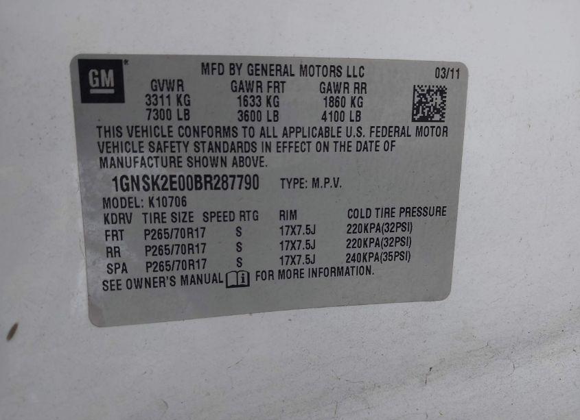 Photo 9 of 2011 Chevrolet Tahoe COMMERCIAL FLEET (VIN 1GNSK2E00BR287790)