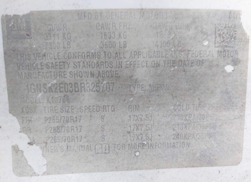 Photo 9 of 2011 Chevrolet Tahoe COMMERCIAL FLEET (VIN 1GNSK2E03BR325707)