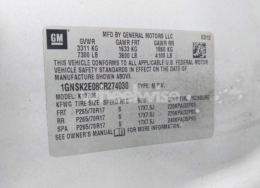 Photo 9 of 2012 Chevrolet Tahoe COMMERCIAL FLEET (VIN 1GNSK2E08CR274030)