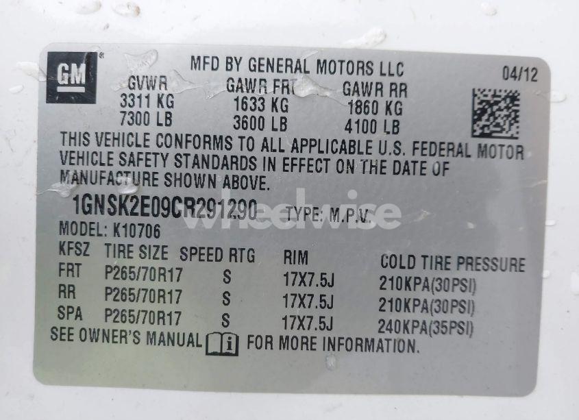 Photo 9 of 2012 Chevrolet Tahoe COMMERCIAL FLEET (VIN 1GNSK2E09CR291290)