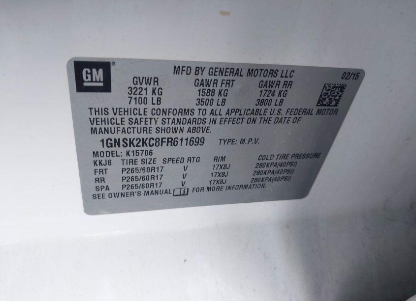 Photo 9 of 2015 Chevrolet Tahoe COMMERCIAL FLEET (VIN 1GNSK2KC8FR611699)