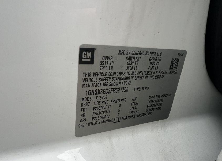 Photo 8 of 2015 Chevrolet Tahoe SPECIAL (VIN 1GNSK3EC2FR521790)