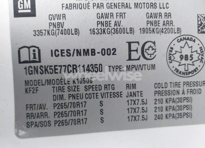 Photo 9 of 2012 Chevrolet Suburban 1500 COMMERCIAL FLEET (VIN 1GNSK5E77CR114350)