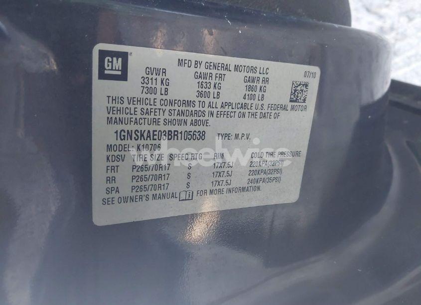 Photo 9 of 2011 Chevrolet Tahoe LS (VIN 1GNSKAE03BR105638)